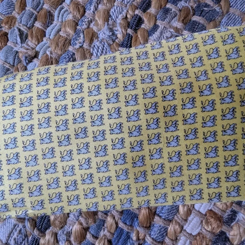 Yellow Blue Silk Dog Print Tie Necktie Novelty Print Fun Whimsical Puppies